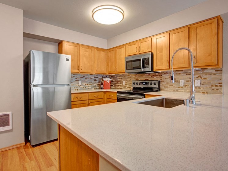 Echo Lake Kitchen with Stainless Steel Fixtures| Apartments For Rent Shoreline WA | Echo Lake